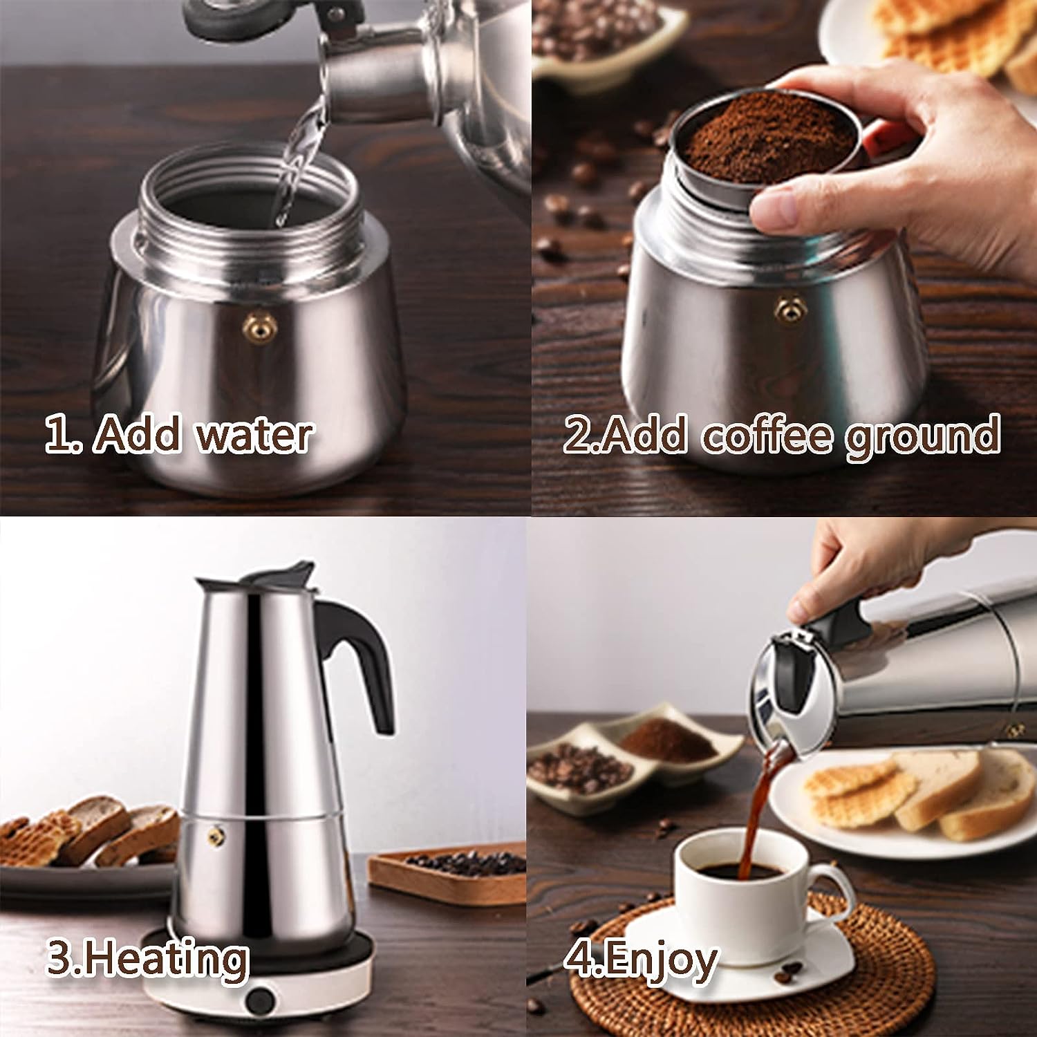 4/6/9 tazas Moka Pot Caffe Taz - Coffee Equipment Brands reseña y precio